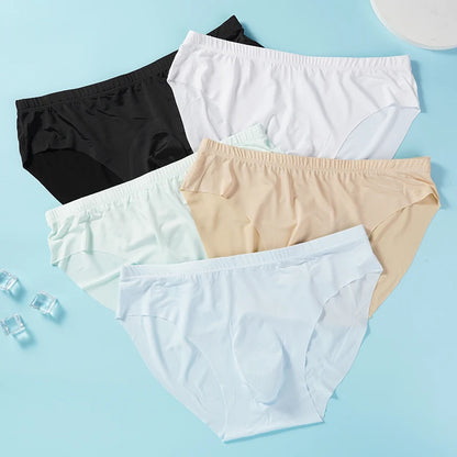 5 Pairs/Lot Men's Ice Silk Briefs Summer Transparent Seamless Sexy Quick-drying Trendy Breathable Underwear Ultra-thin Panties