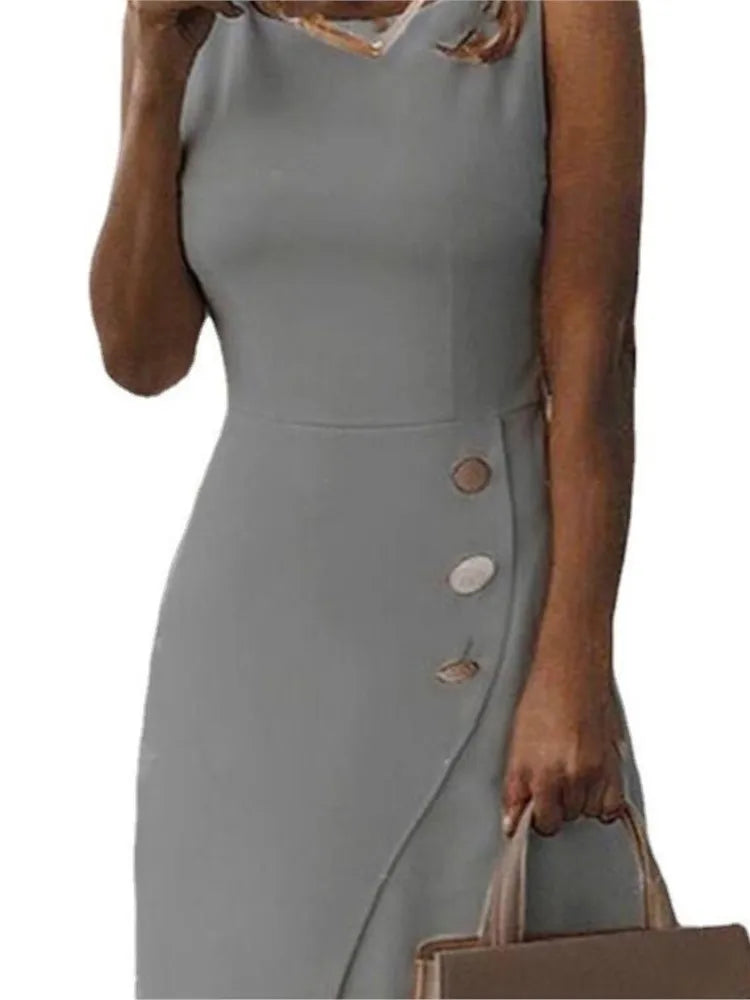 Summer Fashion White O Neck Sleeveless Midi Dress 2024 Women's Elegant Casual Wear Outlet Black Tight Office Dresses Vestidos