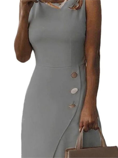 Summer Fashion White O Neck Sleeveless Midi Dress 2024 Women's Elegant Casual Wear Outlet Black Tight Office Dresses Vestidos