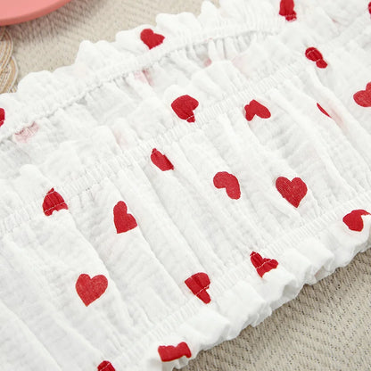 Spring New Fashion Style Love Printed Ruffle Edge Underwear Long sleeved Shorts Three piece Set for Women's Home Fury
