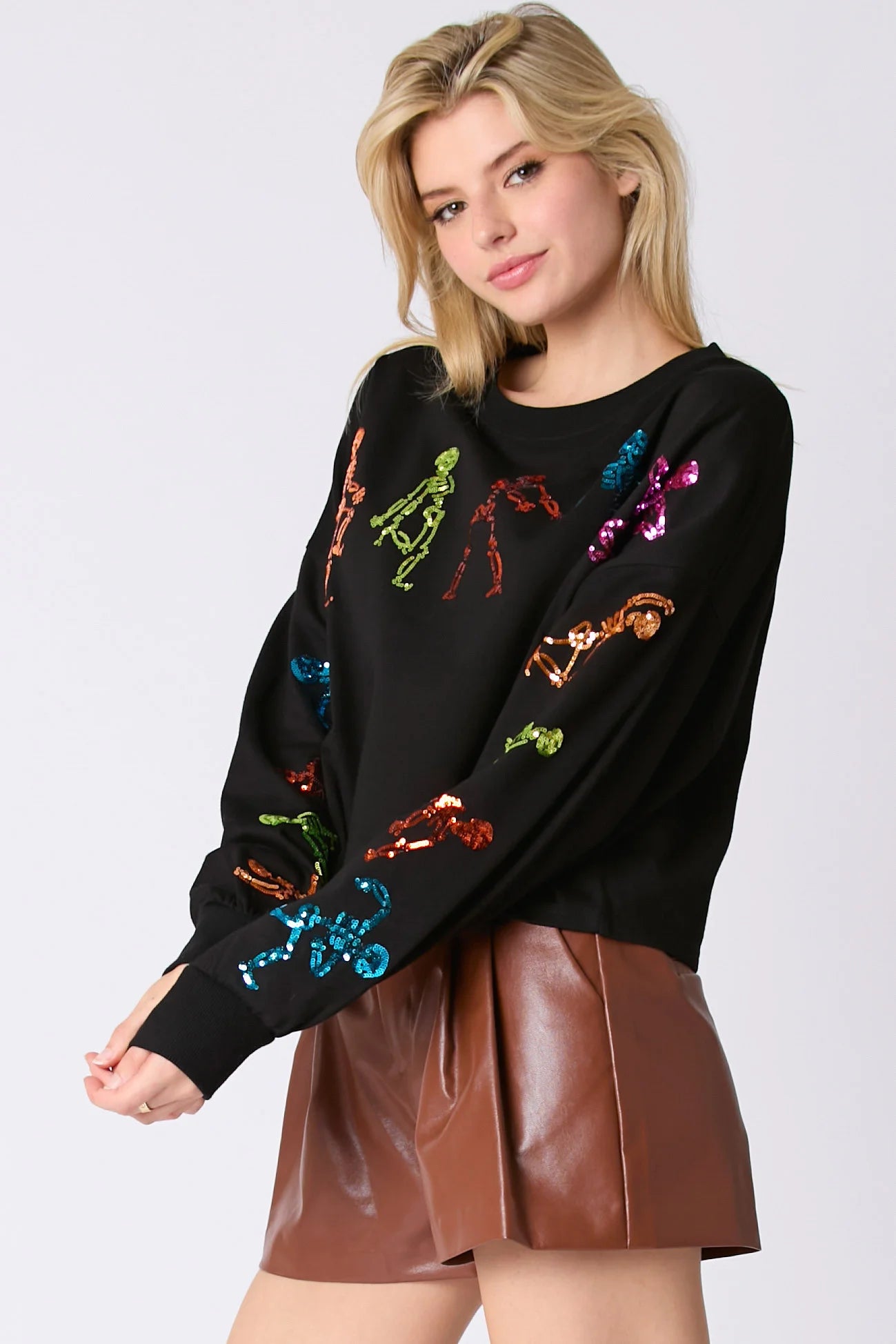 Glitter Patchwork Hoodies Vintage Tshirt Harajuku Slim Long Sleeve Streetwear Women Clothes Halloween Tee Top Autumn Winter