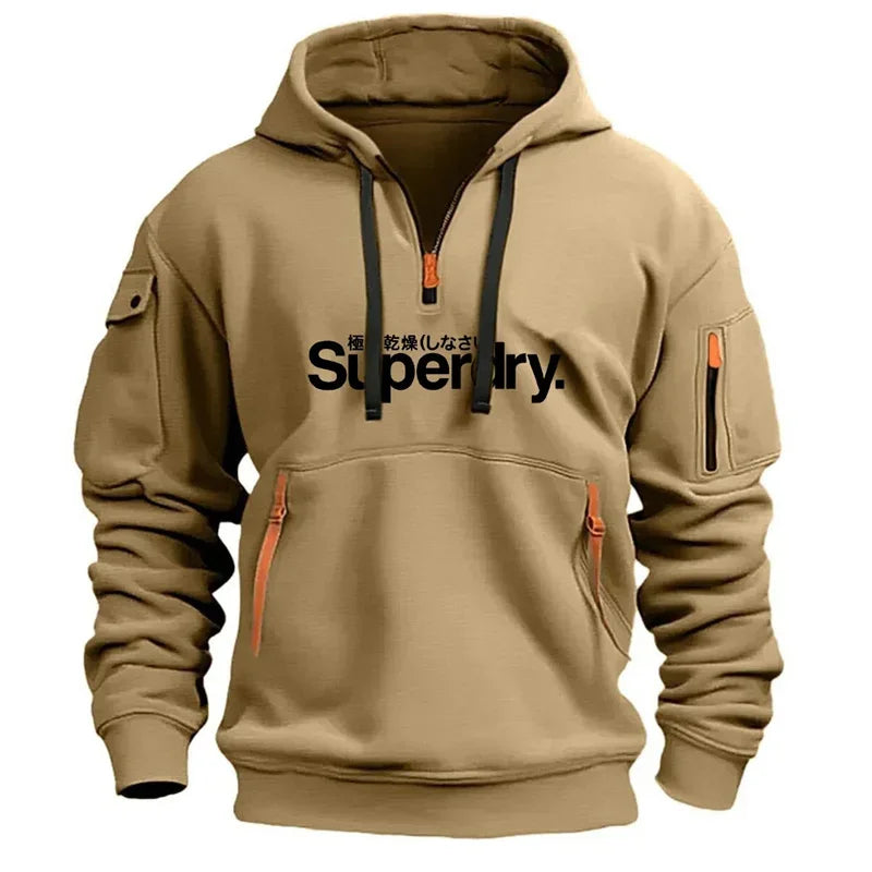 Fashion spring and autumn new men's clothing multi-pocket zipper loose casual pullover sweatshirt hooded European size hoodie