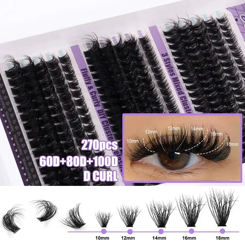 Large Capacity DIY 30 40 50 60 80 D Mix False Individual Lashes Kit  Bond and Seal Tweezers Comb Set Wispy Soft Thick Fake Lash