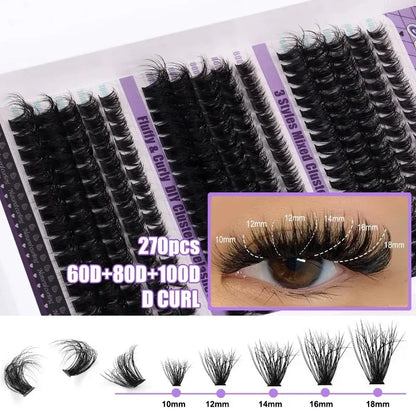 Large Capacity DIY 30 40 50 60 80 D Mix False Individual Lashes Kit  Bond and Seal Tweezers Comb Set Wispy Soft Thick Fake Lash