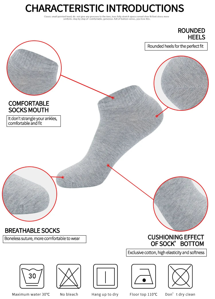 5 Pairs Low Cut Men Socks Solid Color Black White Breathable Cotton Socks Male Sport Short Socks Business Women Men