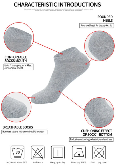 5 Pairs Low Cut Men Socks Solid Color Black White Breathable Cotton Socks Male Sport Short Socks Business Women Men