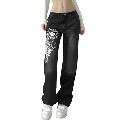 Women's Low Waist Graphic Denim Jeans