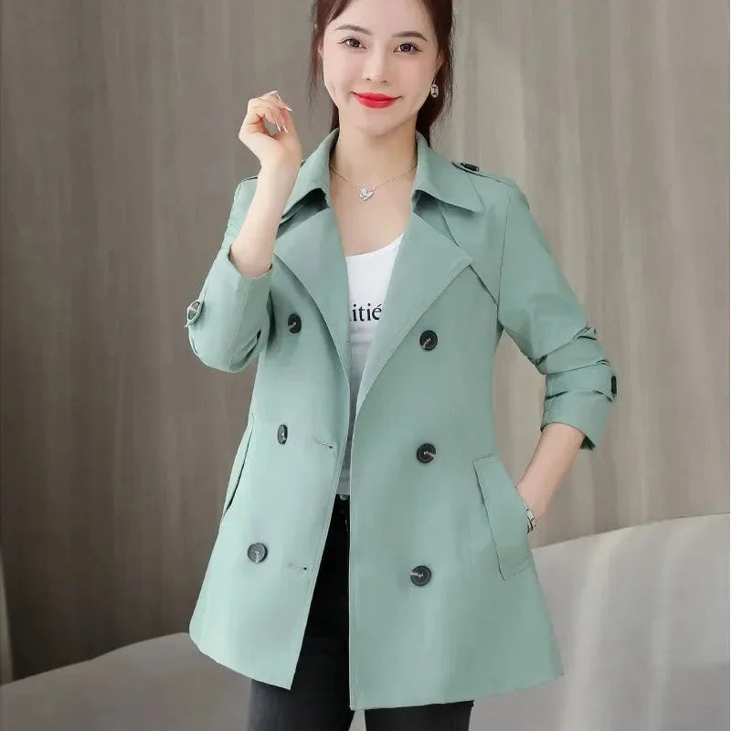 Women's Jacket 2024 New Spring Long Sleeves Stand Collar Casual Windbreaker Female Double-breasted With Belt Outerwear