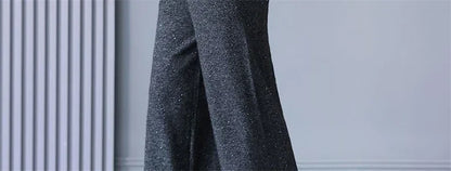 Self Made Knitted Two-piece Set for Women's 2024 Spring Clothing Set Socialite Temperament Wide Leg Pants Sweater Set Commuting