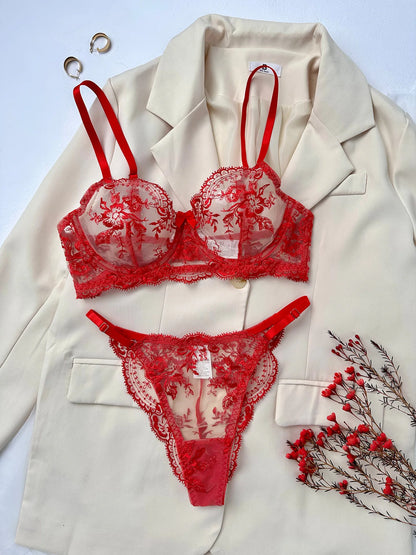 Ellolace Fancy Lingerie Lace Embroidery Fairy Seamless Tulle Underwear See Through Exotic Sets Floral Beautiful Bilizna Set