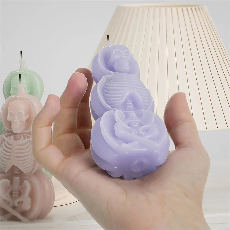 3D Halloween Skeleton Shape Candle Mold Creative Silicone Skull Man Soap Mold Triple Pumpkin Skull Mold DIY Craft Resin Tools