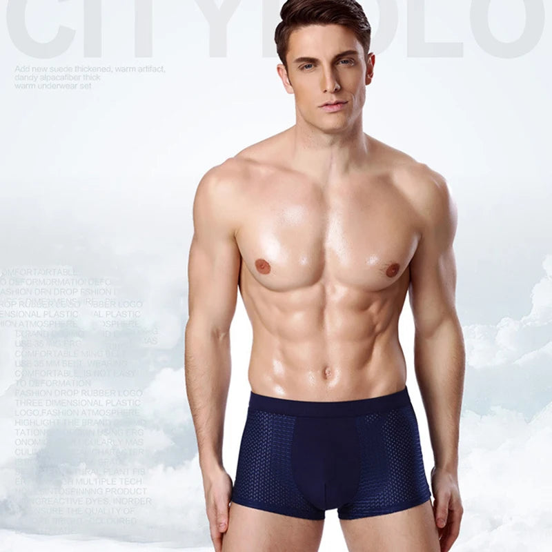 4 Pcs/Lot Men's Boxer Briefs Cool Breathable Comfortable Mesh Bamboo Fiber Soft Fashion Gifts Plus Size Men's Shorts Underwear
