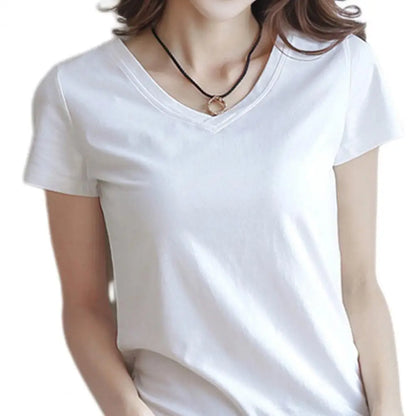 Women T shirt Stylish Women's V neck Summer T shirt Slim Fit Solid Color Pullover Tops for Streetwear Regular Fit