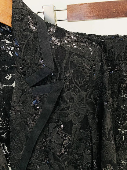 HIGH STREET Newest 2024 Designer Runway Suit Set Women's Single Button Guipure Lace Sequined Blazer Pants Suit
