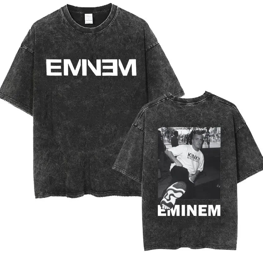 Rapper Eminem Slim Shady Print T Shirt Male 90s Hip Hop Punk Rock Vintage Wash T Shirts Men's Harajuku Clothes Unisex Streetwear