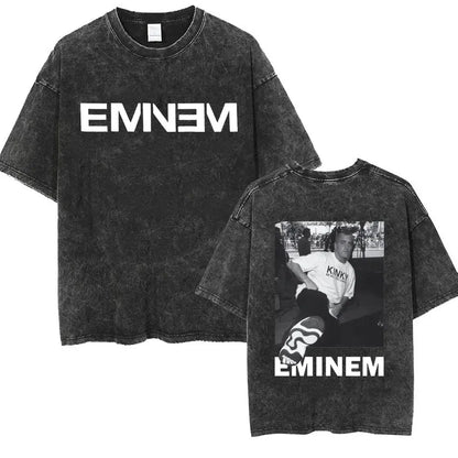 Rapper Eminem Slim Shady Print T Shirt Male 90s Hip Hop Punk Rock Vintage Wash T Shirts Men's Harajuku Clothes Unisex Streetwear