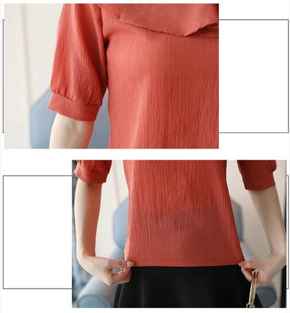 Blusas Mujer De Moda 2024 Summer Women Blouses Short Sleeve Chiffon Blouse Off Shoulder Blouse Tops Womens Tops And Blouses B381