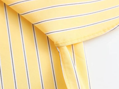 TRAF 2024 Spring New Product Women's Casual Loose Lapel Long sleeved Yellow Striped Poplin Single breasted Shirt
