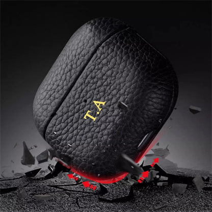 Personalized gold Initials Letters Customize Earphone Case For Airpods 1 2 3 Pro2 Luxury Lychee Skin Pattern With Keychain Cover