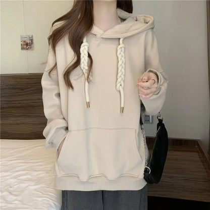 QWEEK Korean Style Hooded Sweatshirts Christmas Red Women's Hoodie Oversize Long Sleeve Pullovers Autumn Winter Warm Fashion New