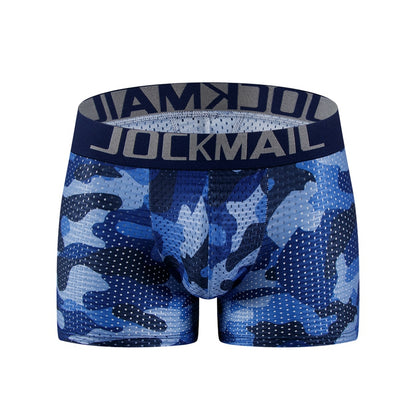 Men's Sexy Fashion Ice Silk Mesh Breathable Soft Comfortable Butt Lift Boxer Briefs Underwear Low Waist Camouflage Quick Dry