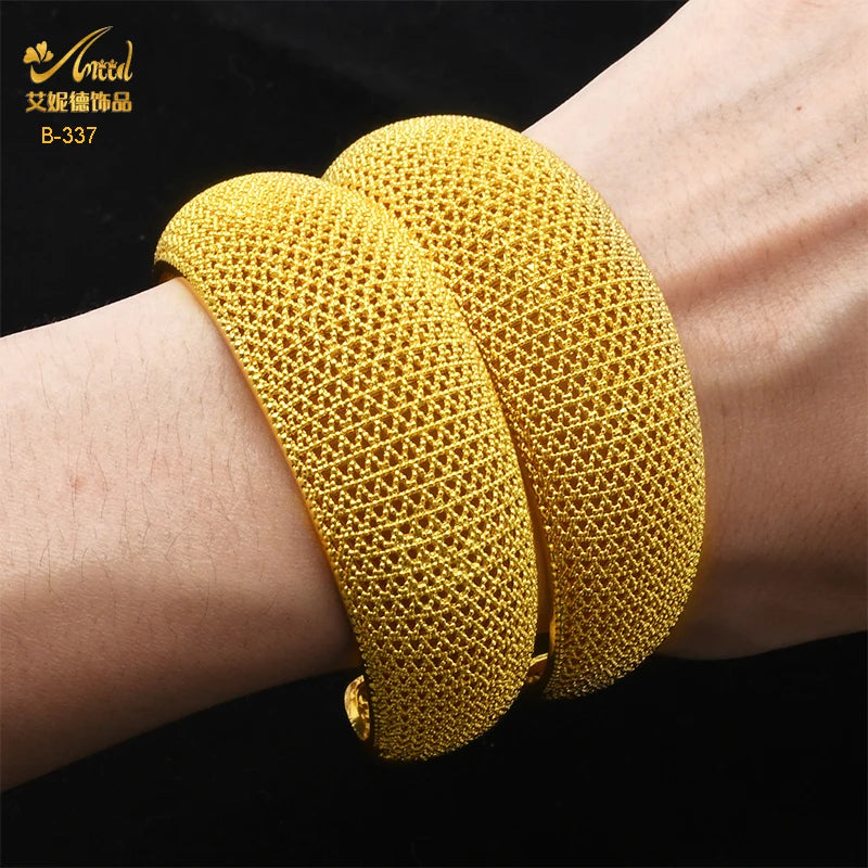 ANIID Dubai 24k Golden Cuff Bangles For Women African Luxury Charm Bracelet Bangles Nigerian Wedding Gold Color Jewelry Gifts