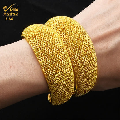 ANIID Dubai 24k Golden Cuff Bangles For Women African Luxury Charm Bracelet Bangles Nigerian Wedding Gold Color Jewelry Gifts