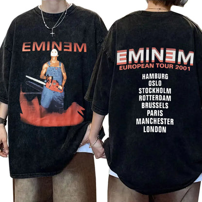 Rapper Eminem Slim Shady Print T Shirt Male 90s Hip Hop Punk Rock Vintage Wash T Shirts Men's Harajuku Clothes Unisex Streetwear