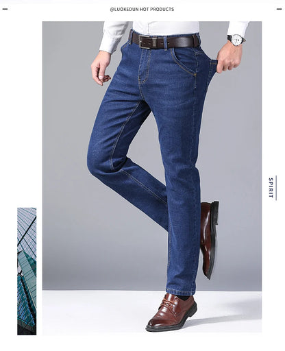 2024 NEW Men's Fashion Business Jeans Classic Style Casual Stretch Slim Jean Pants Male Brand Denim Trousers Black Blue