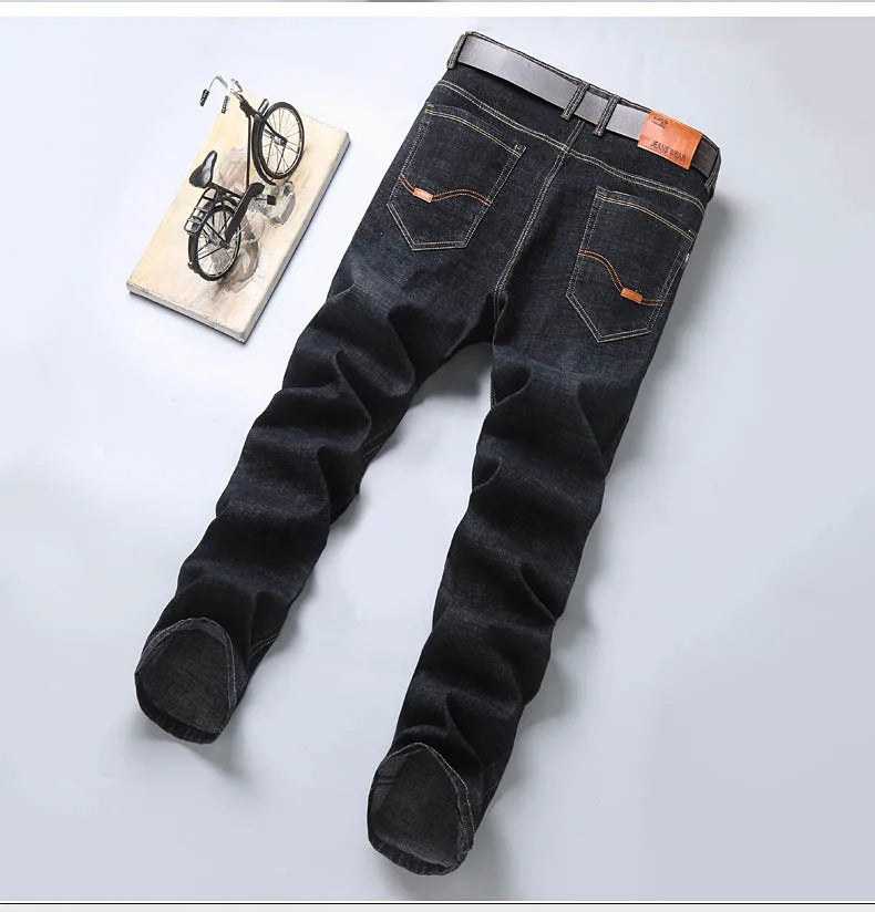 2024 NEW Men's Fashion Business Jeans Classic Style Casual Stretch Slim Jean Pants Male Brand Denim Trousers Black Blue