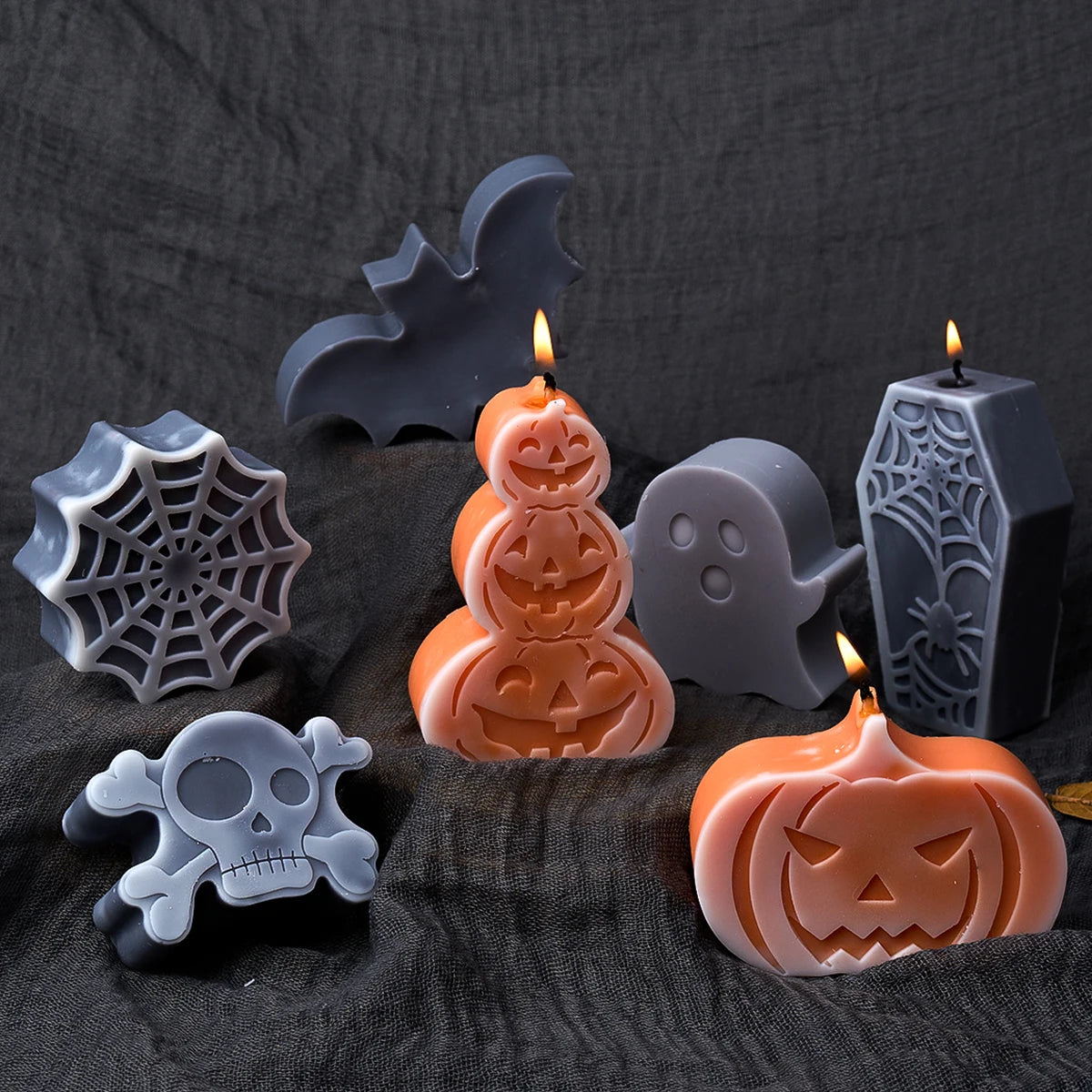New Halloween Ornaments Pumpkin Silicone Candle Mold DIY Ghost Bat Soap Crafts Making Molds Plaster Resin Mould Home Decor Tools