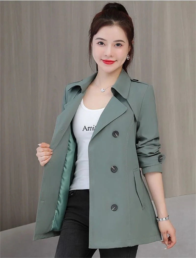 Women's Jacket 2024 New Spring Long Sleeves Stand Collar Casual Windbreaker Female Double-breasted With Belt Outerwear