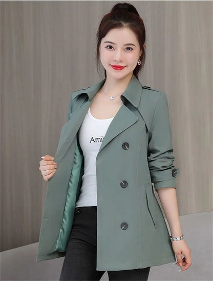 Women's Jacket 2024 New Spring Long Sleeves Stand Collar Casual Windbreaker Female Double-breasted With Belt Outerwear