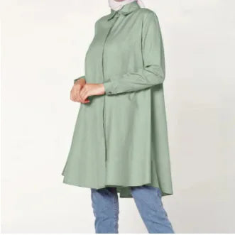 2024 Muslim Fashion Abayas for Women Oversized Solid Loose Casual Cardigan Lapel Button Tops Ladies Modest Blouses Elegant Shirt
