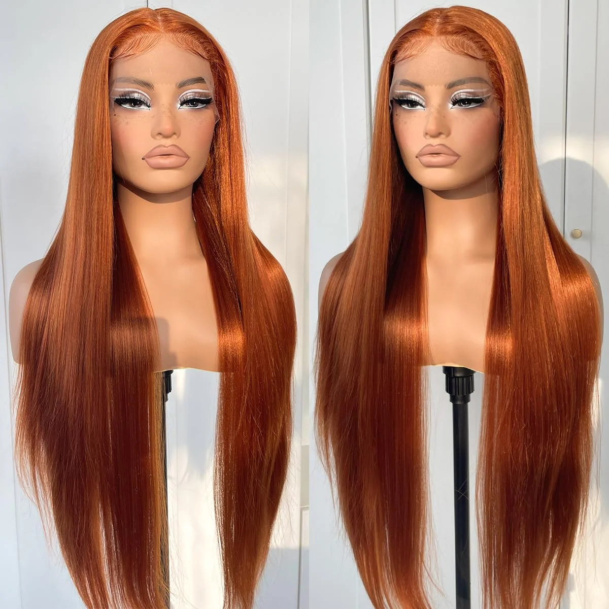 Ginger Orange Color Long Straight Hair 13*4 Lace Front Wigs Copper Red Hair Glueless Pre Plucked Synthetic Lace Front Wigs