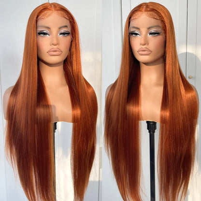 Ginger Orange Color Long Straight Hair 13*4 Lace Front Wigs Copper Red Hair Glueless Pre Plucked Synthetic Lace Front Wigs