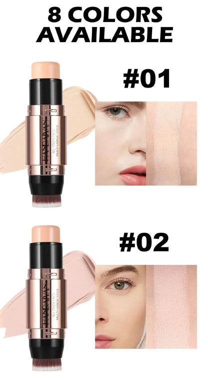Double-headed Face Bronzer Highlighter Stick Concealer with Brush Face Contour Cream Moisturizing Natural 3D Nose Shadow Makeup