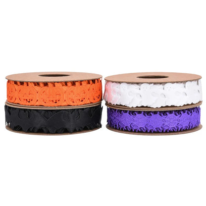 10M Halloween Embossed Ribbon Ghost Pumpkin Bat Spider Polyester Ribbon For Halloween Party Decor DIY Crafts Gift Wrap Material