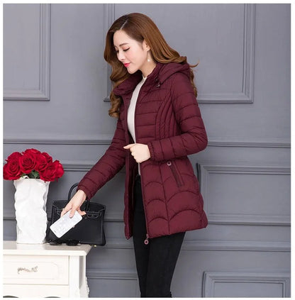 Winter Coat Women 2024 Fashion Middle Age Mother Slim Down Cotton Hooded Jacket Plus Size Casual Solid Warm Thick Outwear Parka