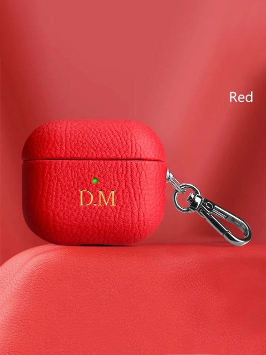 Luxury Lychee Skin Pattern Earphone Case For Airpods 1 2 Pro 3 Personalized Gold Initials Letters Customize Cover