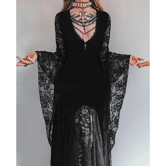 Halloween Gothic Women Dress Long Sleeve High Waist Dresses 2024 New Goth Aesthetic 9Os Sexy Slim Party Club Dress