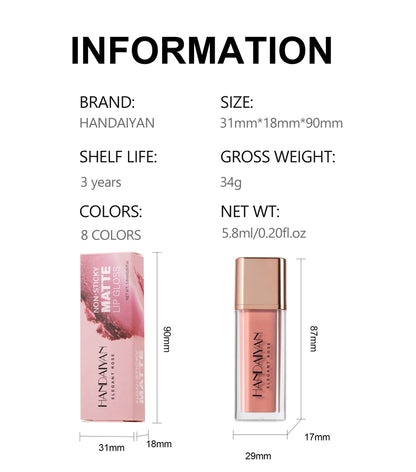 8 Colors Matte Liquid Lipstick Non Stick Cup Waterproof Lip Gloss Long Lasting Lip Tint Korean Cosmetics Makeup For Women