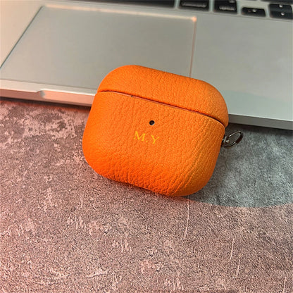 Luxury Personalized Initials Letters Customize Case For Airpods Pro 2 Lychee Skin Pattern Earphone Case For Airpods 1 2 Pro 3