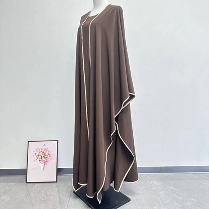 Muslim Women Dress Two Piece Set Eid Ramadan Morocco Dubai Open Abayas Vestidos Arab Cardigan Robe Suit Islam Modest Kaftan