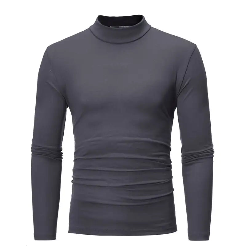 Fashion Men's Casual Slim Fit Basic Turtleneck Cotton T-Shirt High Collar Pullover Male Autumn Spring Thin Tops Basic Bottoming