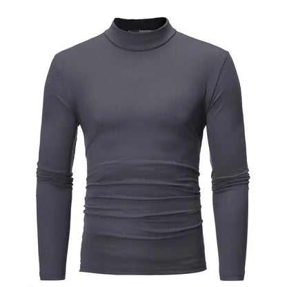 Fashion Men's Casual Slim Fit Basic Turtleneck Cotton T-Shirt High Collar Pullover Male Autumn Spring Thin Tops Basic Bottoming