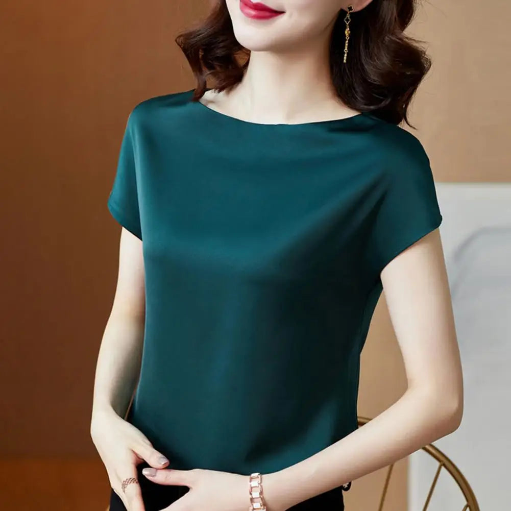 O Neck Lady T-shirt Blouse Spring Women Casual Solid Color Short Sleeve Blouses Shirts Loose Pullover Tunic Blusas Women Clothes