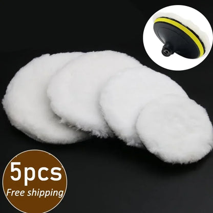 5Pcs Wool Car Polishing Pad Set For Polisher Machine Waxing Polishing Buffing Auto Paint Care Polisher Pads 3/4/5/6/7 Inch