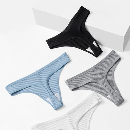 BZEL 3PCS Sexy Women Panties Comfortable G-String Lingerie Striped Low-Rise Thongs Sports Underpants Cotton Breathable Underwear