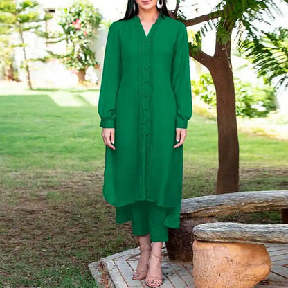 ZANZEA Retro Long Straight Pant Suit Women Solid 2PCS Pant Sets Fashion Long Shirt Tracksuit Casual Buttons Autumn 2023 Outfits